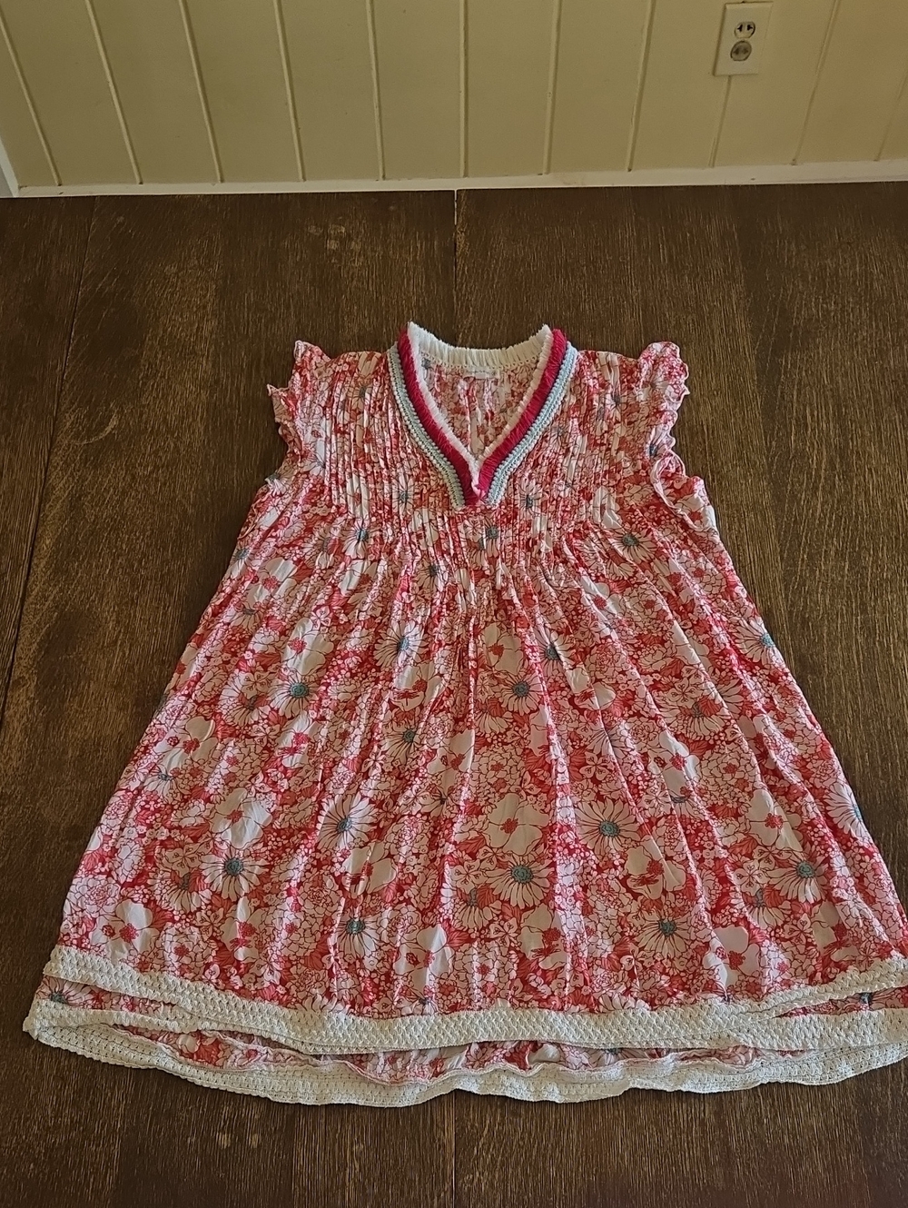 Poupette St. Barth Mini Dress Sasha, Pink, Aqua and White Floral, Girls Size 12